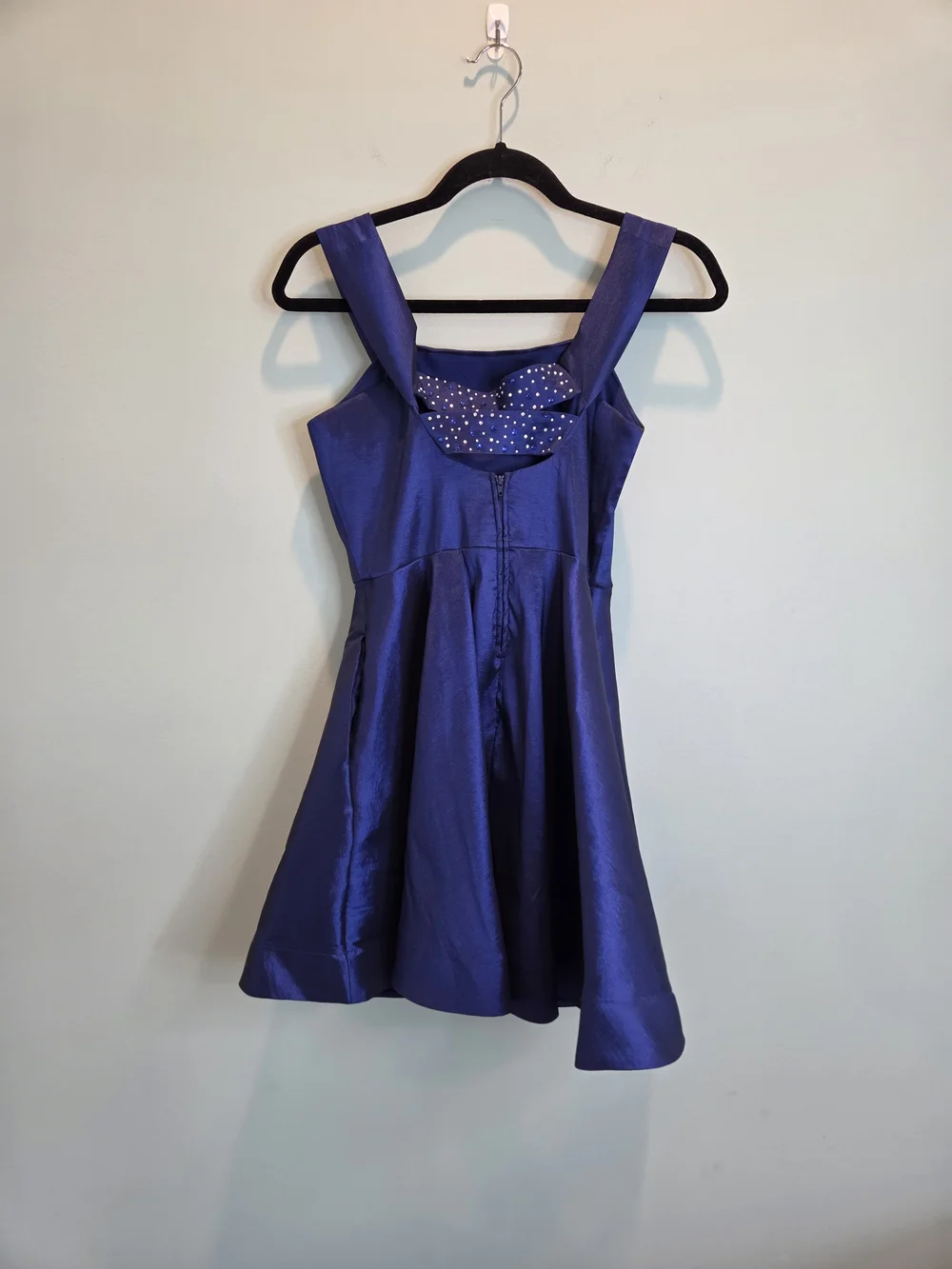 Midnight Doll Royal Blue Iridescent Fit & Flare Mini Dress Rhinestone Back Jr. 7 - Picture 5 of 13